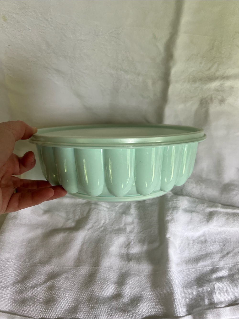 Tupperware Mint Green Round Plastic Jello Mold Bowl with Lid